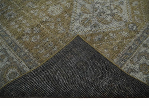 Antique Style Hand Knotted 8x10 Olive, Silver and Charcoal Traditional Low Pile Wool Area Rug