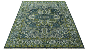 Antique Style Hand Knotted Teal, Gray and Green Traditional multi Size wool rug