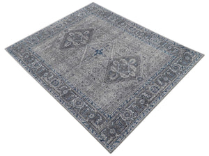Antique Style Hand Knotted Traditional Blue and Gray Wool Area Rug