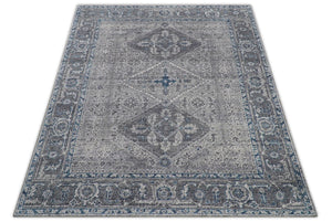 Antique Style Hand Knotted Traditional Blue and Gray Wool Area Rug
