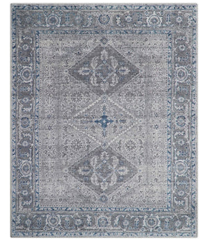Antique Style Hand Knotted Traditional Blue and Gray Wool Area Rug