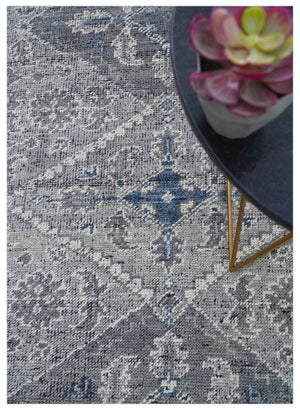 Antique Style Hand Knotted Traditional Blue and Gray Wool Area Rug