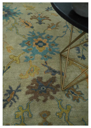 Antique Style Olive and Blue Hand knotted Traditional Oushak 8x10 wool Area Rug