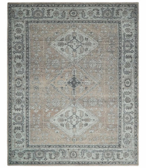 Antique Style Peach, Ivory and Charcoal 8x10 Hand knotted Traditional wool Area Rug
