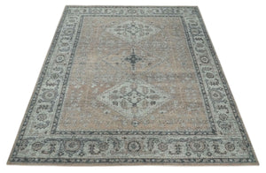 Antique Style Peach, Ivory and Charcoal 8x10 Hand knotted Traditional wool Area Rug