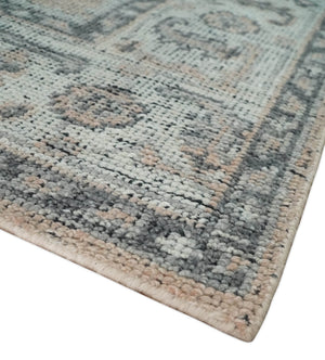 Antique Style Peach, Ivory and Charcoal 8x10 Hand knotted Traditional wool Area Rug