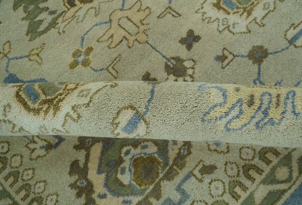 Antique Style Silver, Blue and Green 8x10 Hand Knotted Traditional Oushak wool area rug