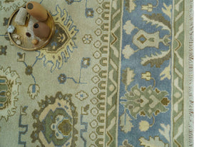 Antique Style Silver, Blue and Green 8x10 Hand Knotted Traditional Oushak wool area rug