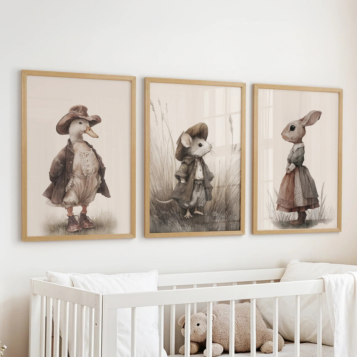 Vintage Animal Nursery Wall Art Set: Duck, Mouse, Rabbit
