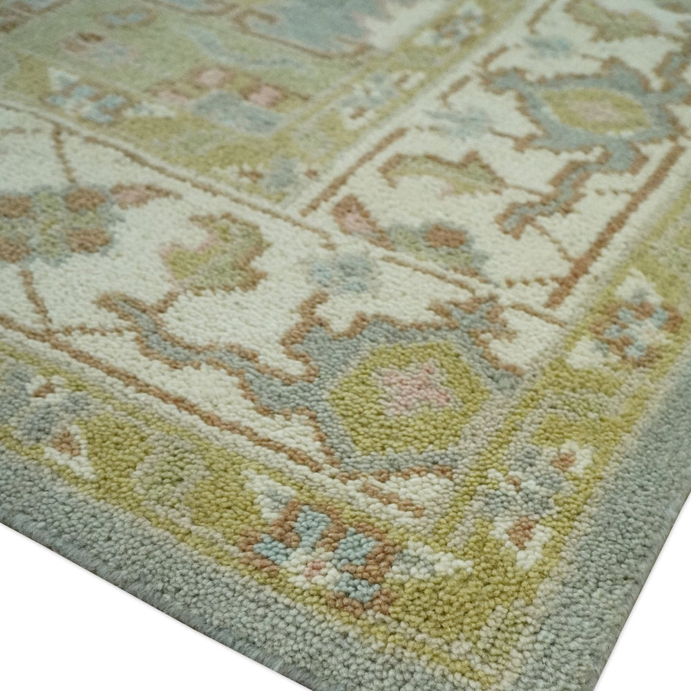 Antique Style Traditional Heriz Gray, Ivory, Peach and Olive Hand Knotted Multi Size wool Area Rug
