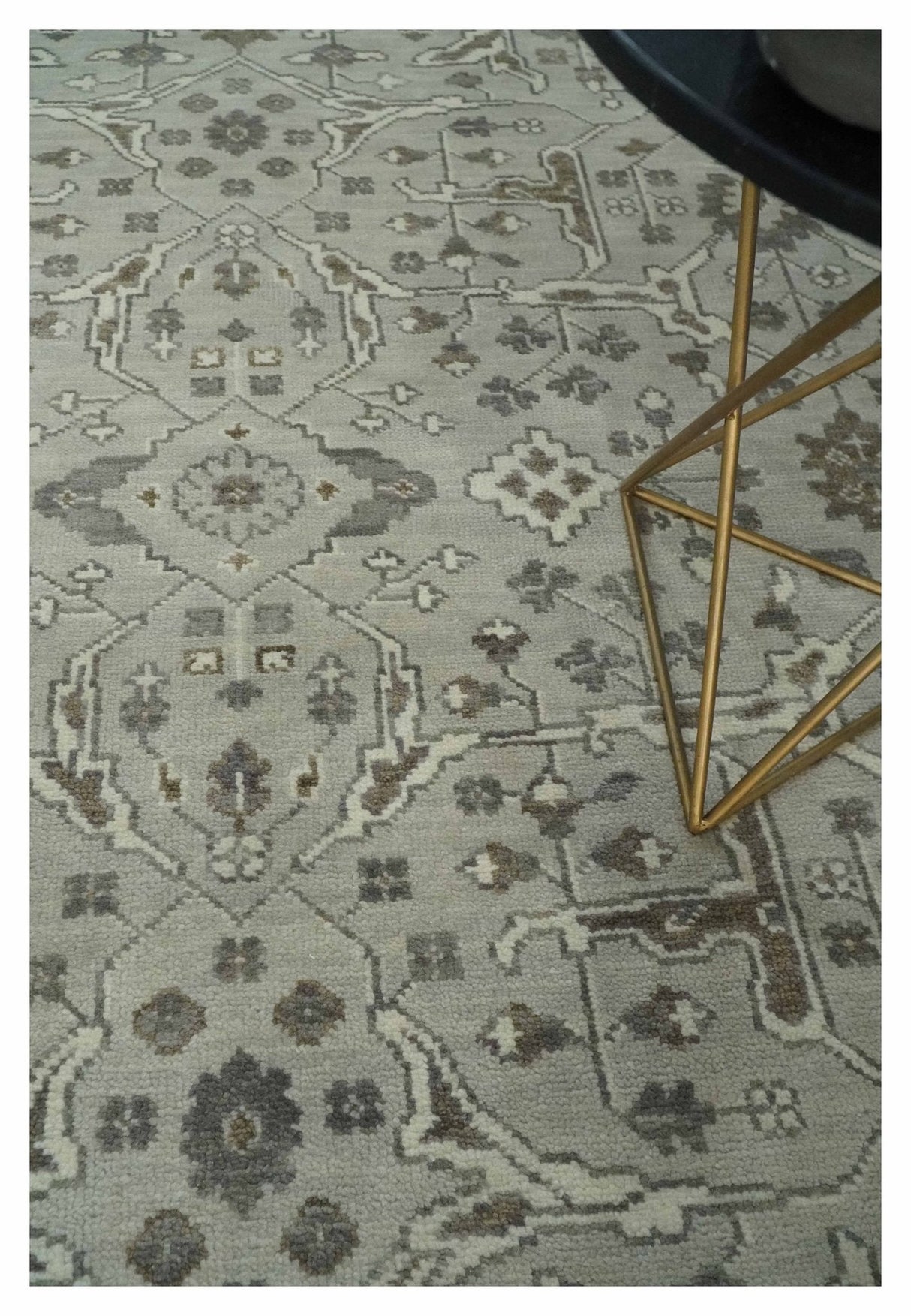 Antique Style Traditional Silver and Olive Oriental Oushak 8x10 wool Area Rug