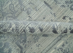 Antique Style transitional 8x11 Beige and Charcoal hand knotted Wool and art silk Area Rug