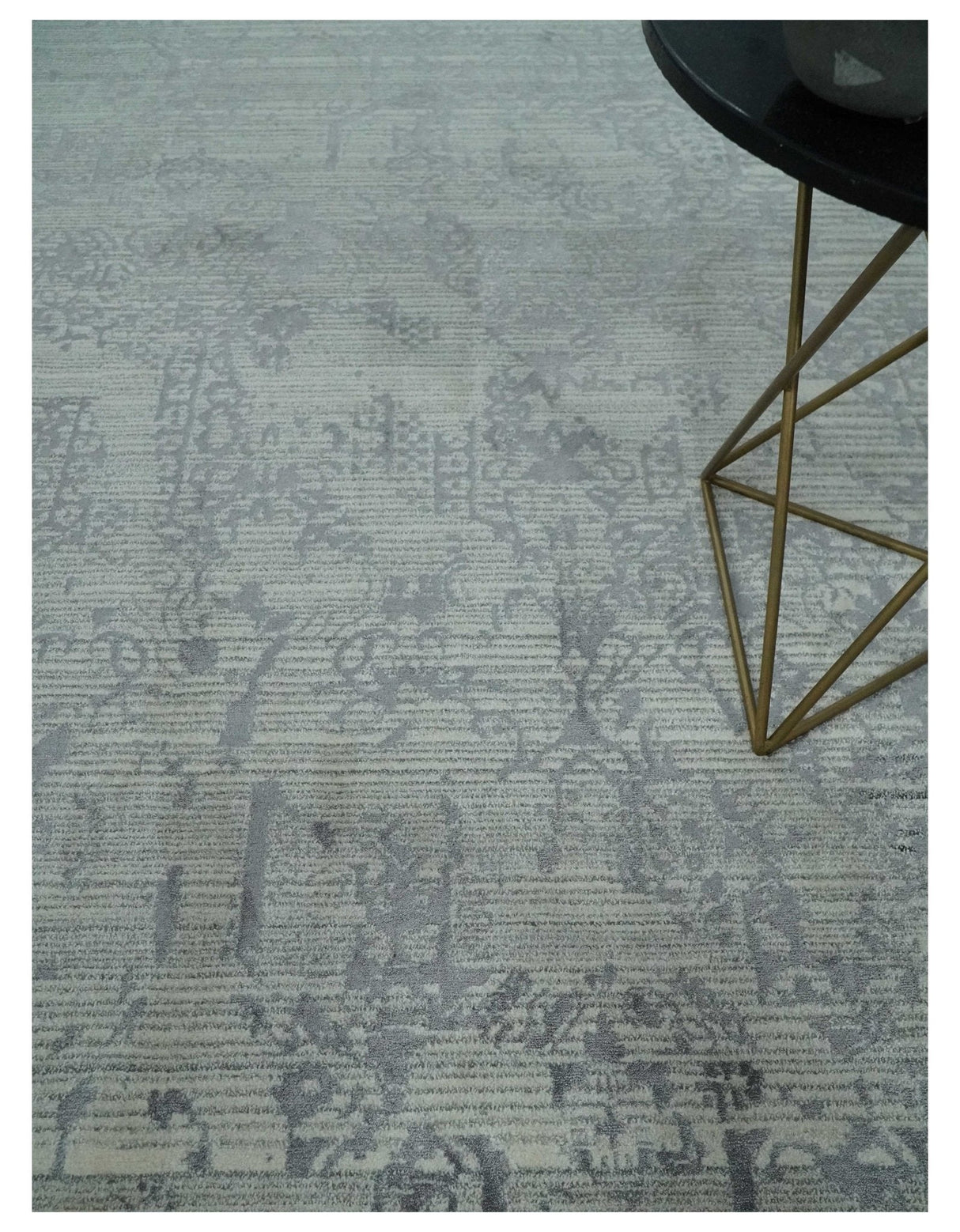 Antique Style transitional 8x11 Beige and Charcoal hand knotted Wool and art silk Area Rug