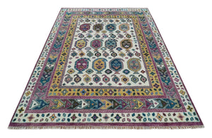 Ivory, Gold and Pink Hand knotted Traditional Design Wool Area Rug
