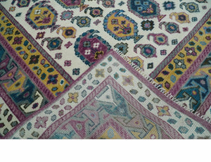 Ivory, Gold and Pink Hand knotted Traditional Design Wool Area Rug