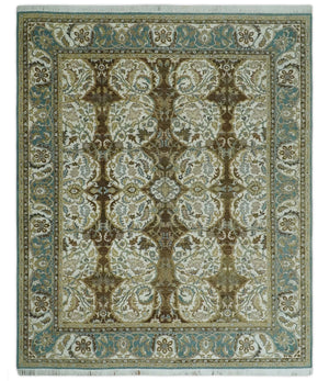 Antique Turkish 8x10 Hand Knotted Brown and Blue Wool Rug