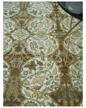 Antique Turkish 8x10 Hand Knotted Brown and Blue Wool Rug