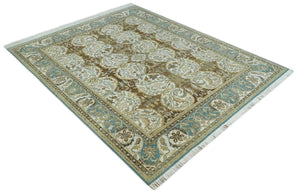 Antique Turkish 8x10 Hand Knotted Brown and Blue Wool Rug