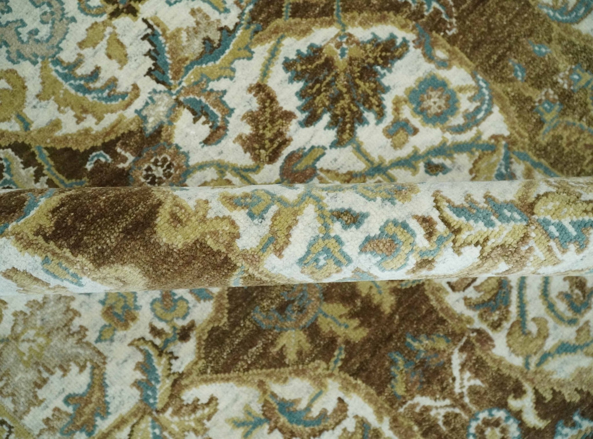 Antique Turkish 8x10 Hand Knotted Brown and Blue Wool Rug