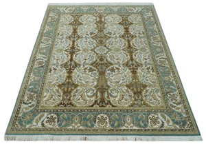 Antique Turkish 8x10 Hand Knotted Brown and Blue Wool Rug