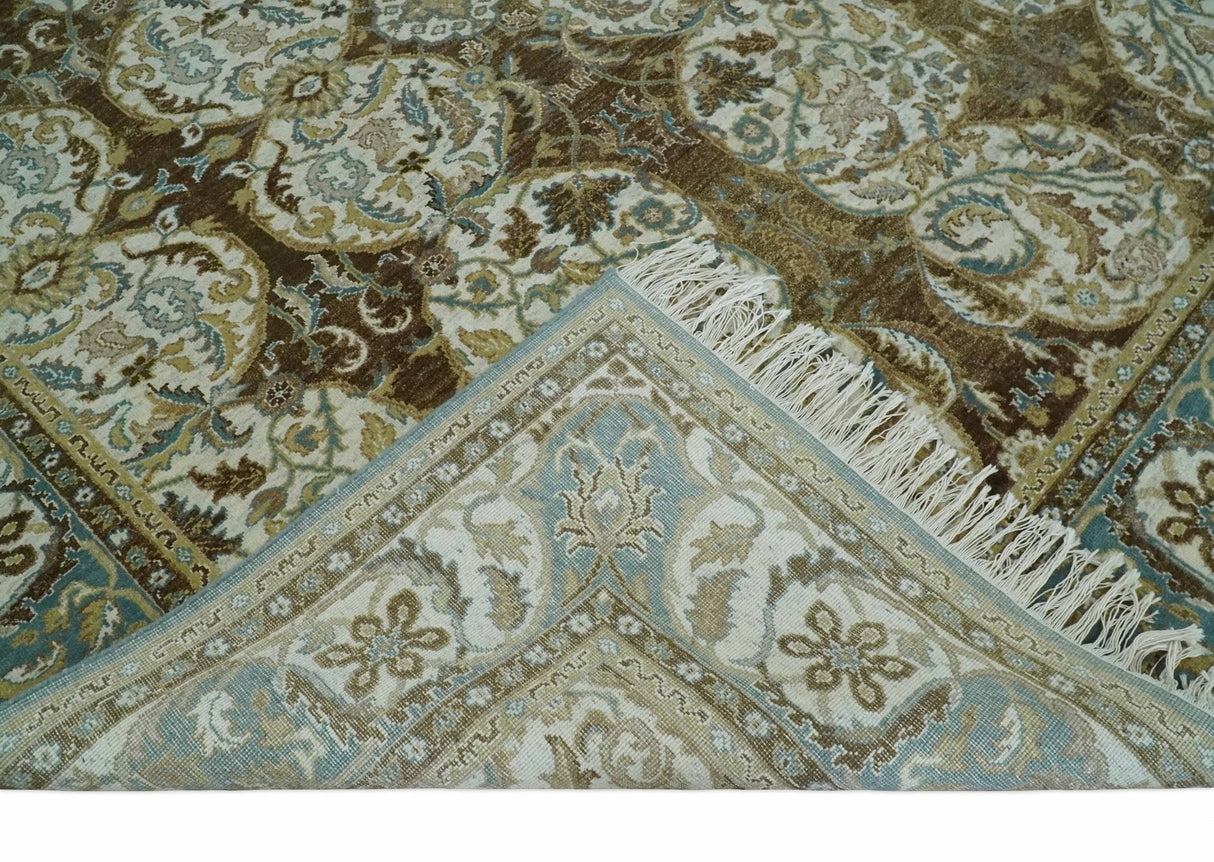 Antique Turkish 8x10 Hand Knotted Brown and Blue Wool Rug