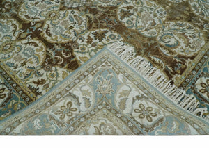Antique Turkish 8x10 Hand Knotted Brown and Blue Wool Rug