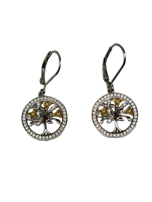 Sterling Silver CZ Gold Plated Tree of Life Earrings