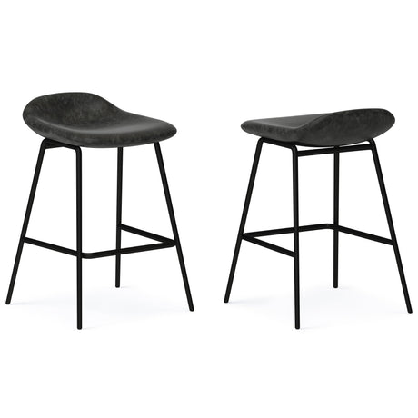 Horizons Faux Leather Stool with Padded Seat and Footrest, Set of 2