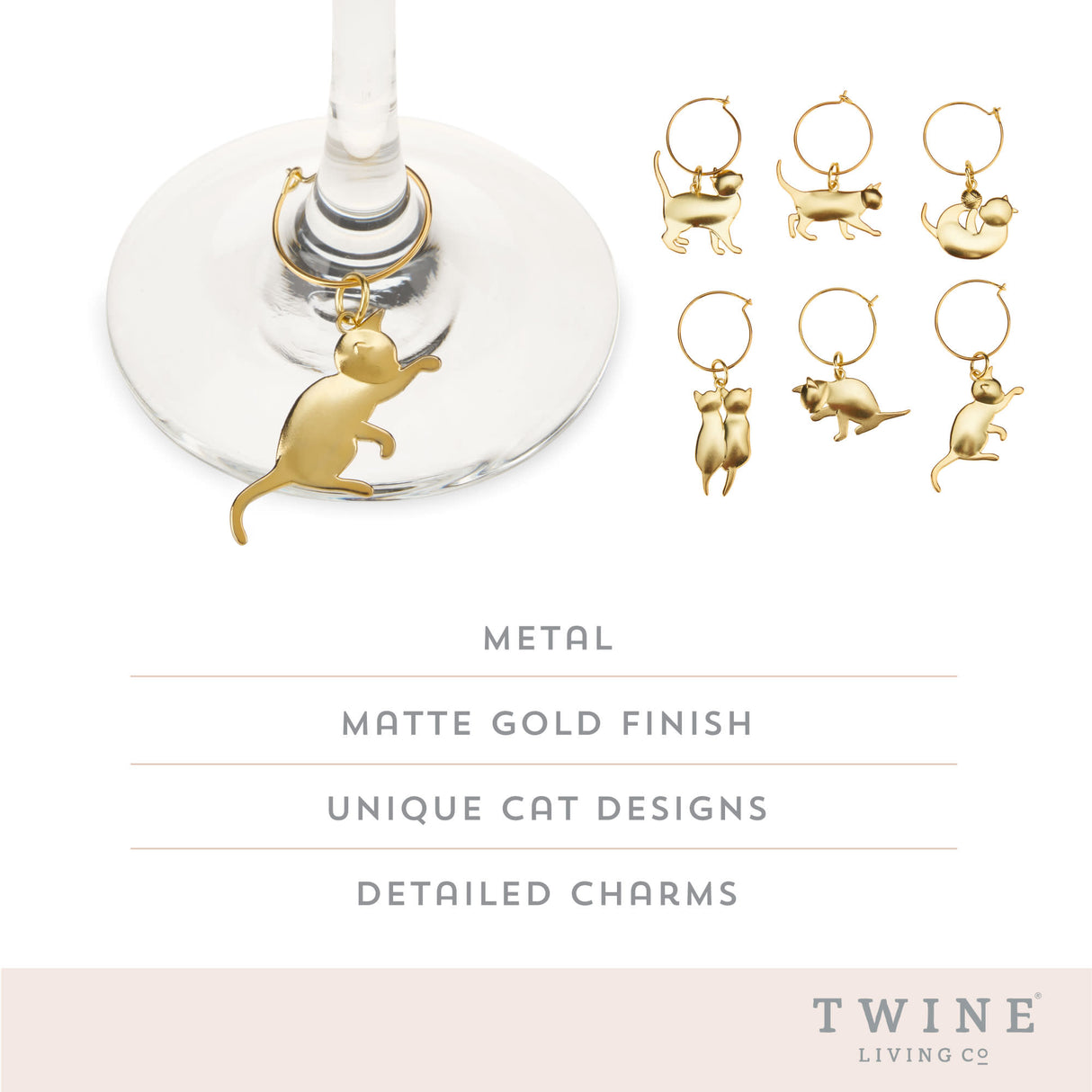 Gold cat wine charms by twine®