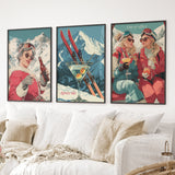 Winter Après Ski Scene Wall Art. Retro Alpine Print Set of 3