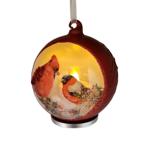 Cardinal LED Lighted Glass Ornament - 2 Birds