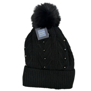 Pearl Chevron Knit Hat - Black