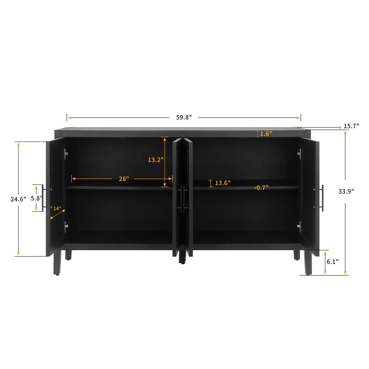 Arcanine 60" Sideboard with 4 Doors and Adjustable Shelves - Buffets & Sideboards