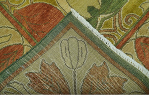 Art and Craft Design Olive Green And Brown Hand Knotted 8x10 Wool Area Rug