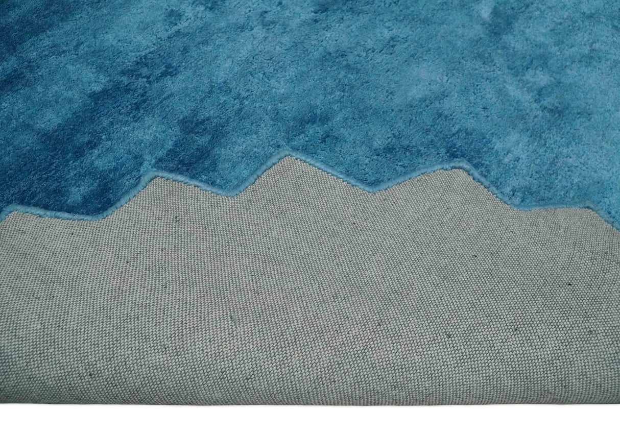 Art Silk 4x4 Round Modern Blue  blended Art Silk Rug entryway, bedside rug