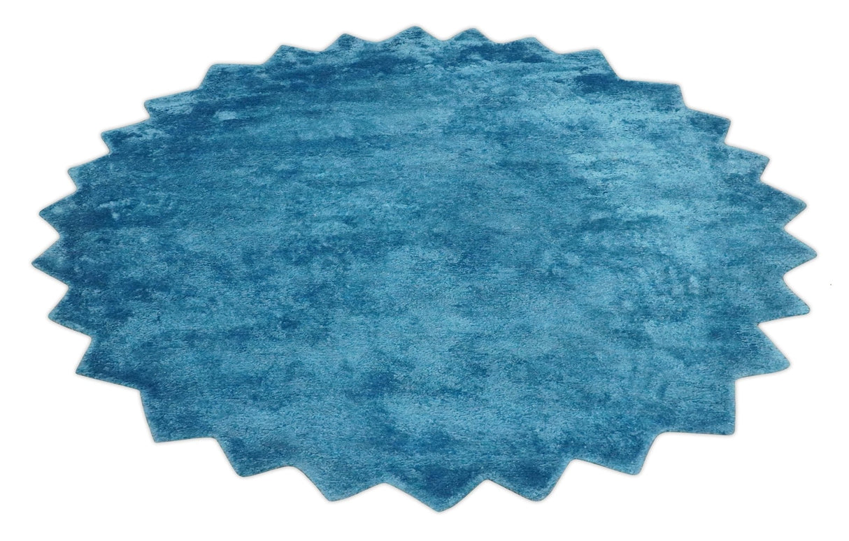Art Silk 4x4 Round Modern Blue  blended Art Silk Rug entryway, bedside rug