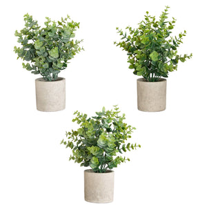 10" Artificial Baby Blue Eucalyptus in Decorative Planter - Set of 3