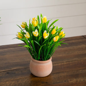 10” Artificial Tulip Plant in Ceramic Planter -Set of 3