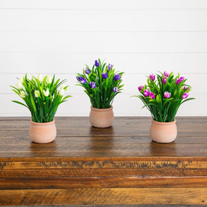 10” Artificial Tulip Plant in Ceramic Planter -Set of 3