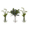 10” Baby Breath and Olive Arrangement in Vase (Set of 3)