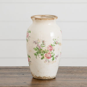 10” Floral Print Tuscan Ceramic Scroll Urn