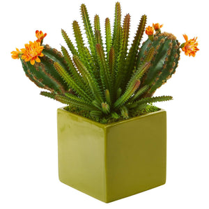 10” Mixed Succulent Artificial Plant in Green Planter