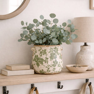 10” Tuscan Ceramic Green Scroll Planter w/ Handles