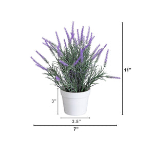 11” Artificial Lavender Plant in White Pot - Set of 3