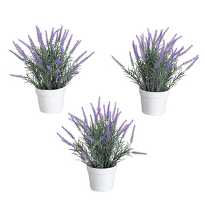 11” Artificial Lavender Plant in White Pot - Set of 3