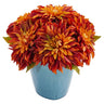 11’’ Dahlia Artificial Arrangement in Blue Ceramic Vase