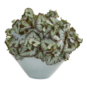 11" Rex Begonia Artificial Plant in Green Vase"