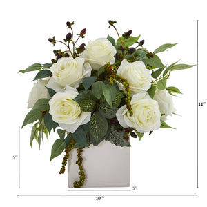 11” Rose and Mixed Greens and Berries Artificial Arrangement