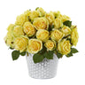 11” Rose Artificial Arrangement in Embossed White Planter