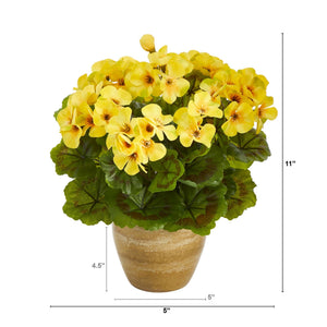 11in. UV Resistant Artificial Geranium in Ceramic Planter (Indoor/Outdoor)